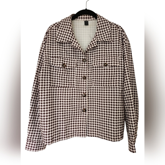 SHEIN Houndstooth Print Drop Shoulder Jacket, size L, brown/white - Picture 3 of 9